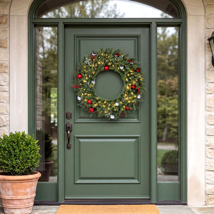 36 Inch Pre-Lit Christmas Wreath for Front Door with 100 Warm White LED Lights Set of 1