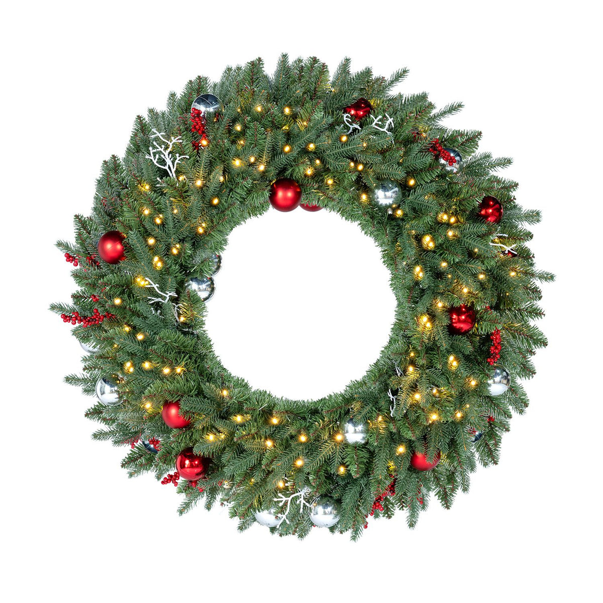 36 Inch Pre-Lit Christmas Wreath for Front Door with 100 Warm White LED Lights Set of 1