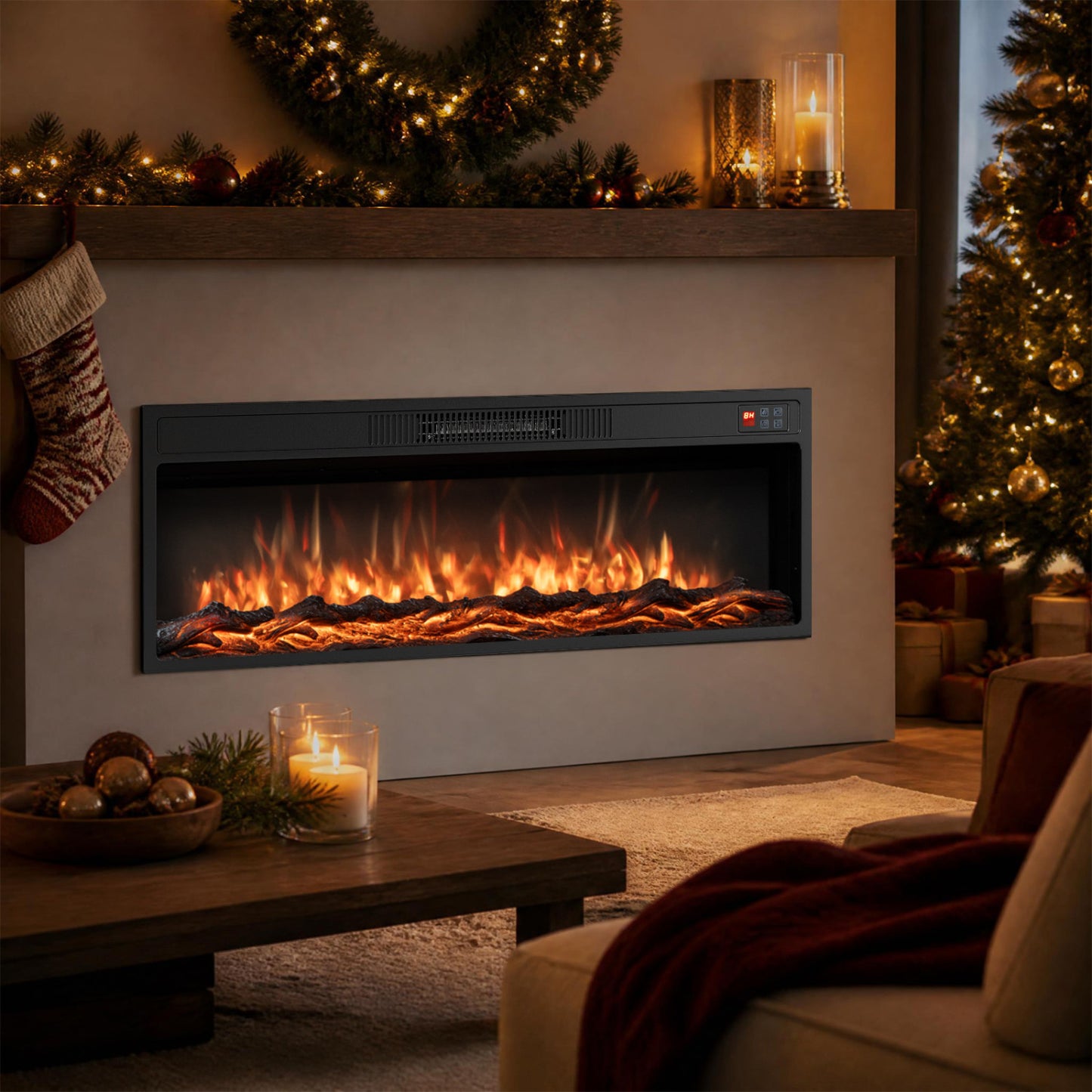 36 Inch Recessed Electric Fireplace Heater with Adjustable Flame Colors & Brightness