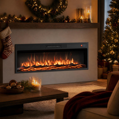 36 Inch Recessed Electric Fireplace Heater with Adjustable Flame Colors & Brightness