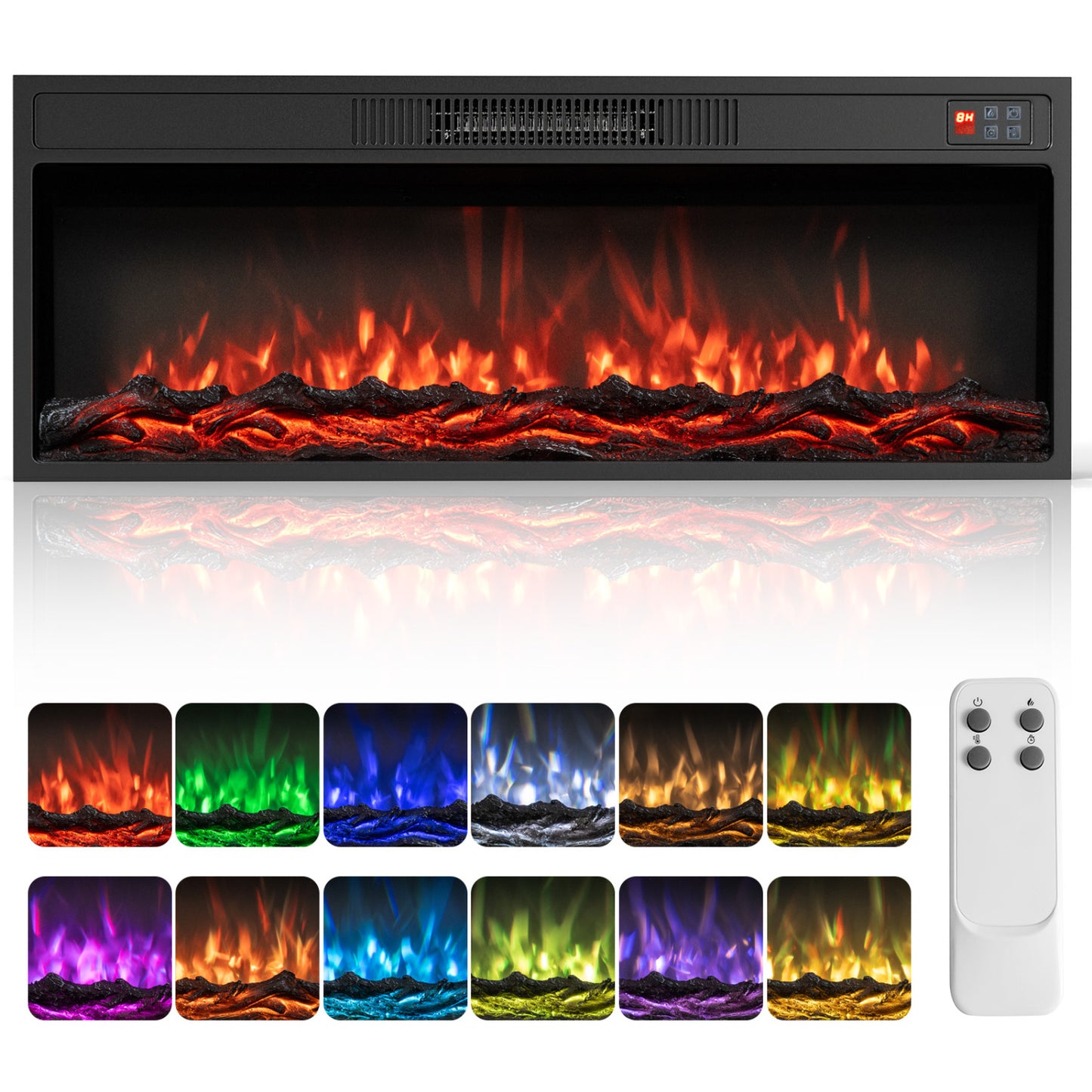 36 Inch Recessed Electric Fireplace Heater with Adjustable Flame Colors & Brightness