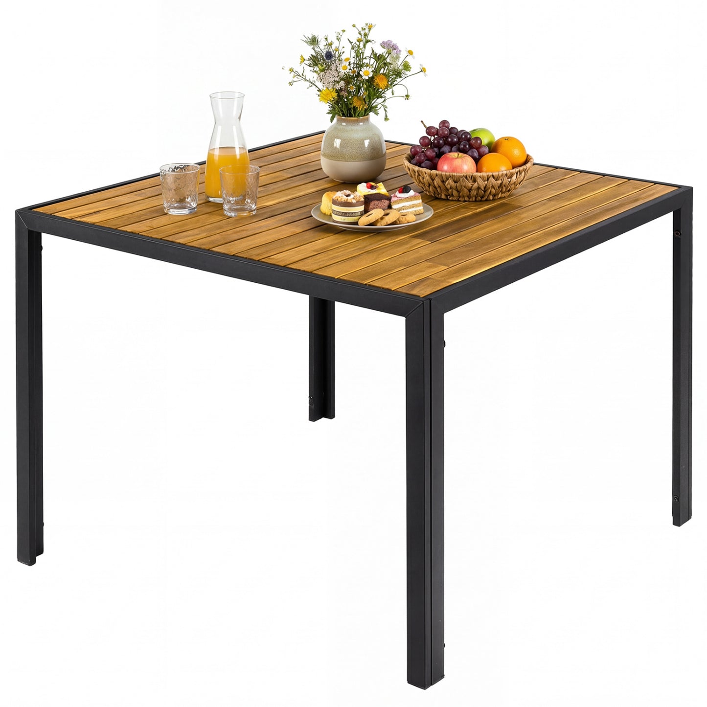 36-inch square outdoor dining table with slatted top for porch, designed for four, from Wilsons Home Store outdoor patio furniture.