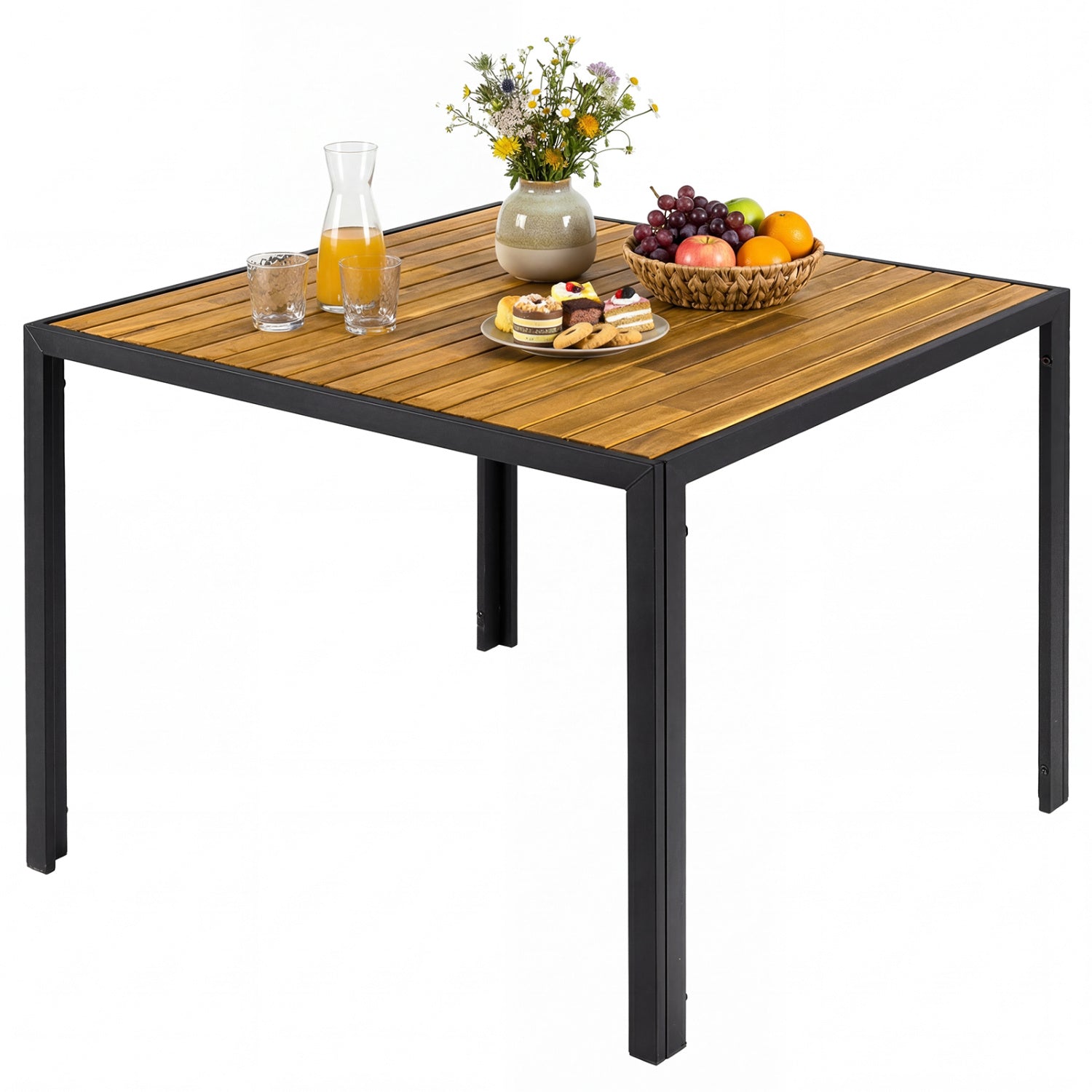 36-inch square outdoor dining table with slatted top for porch, designed for four, from Wilsons Home Store outdoor patio furniture.