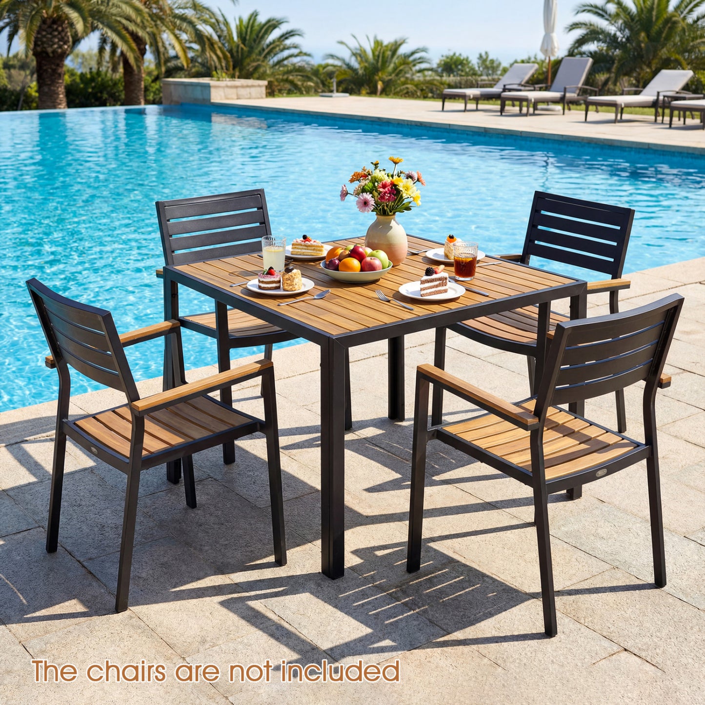 32-inch square outdoor dining table with slatted top, perfect for porch dining, by Direct by Wilsons Home Store.