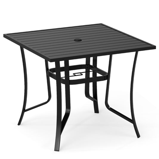 36 Inch Square Patio Table for 4 Metal Dining Table with Umbrella Hole-Black