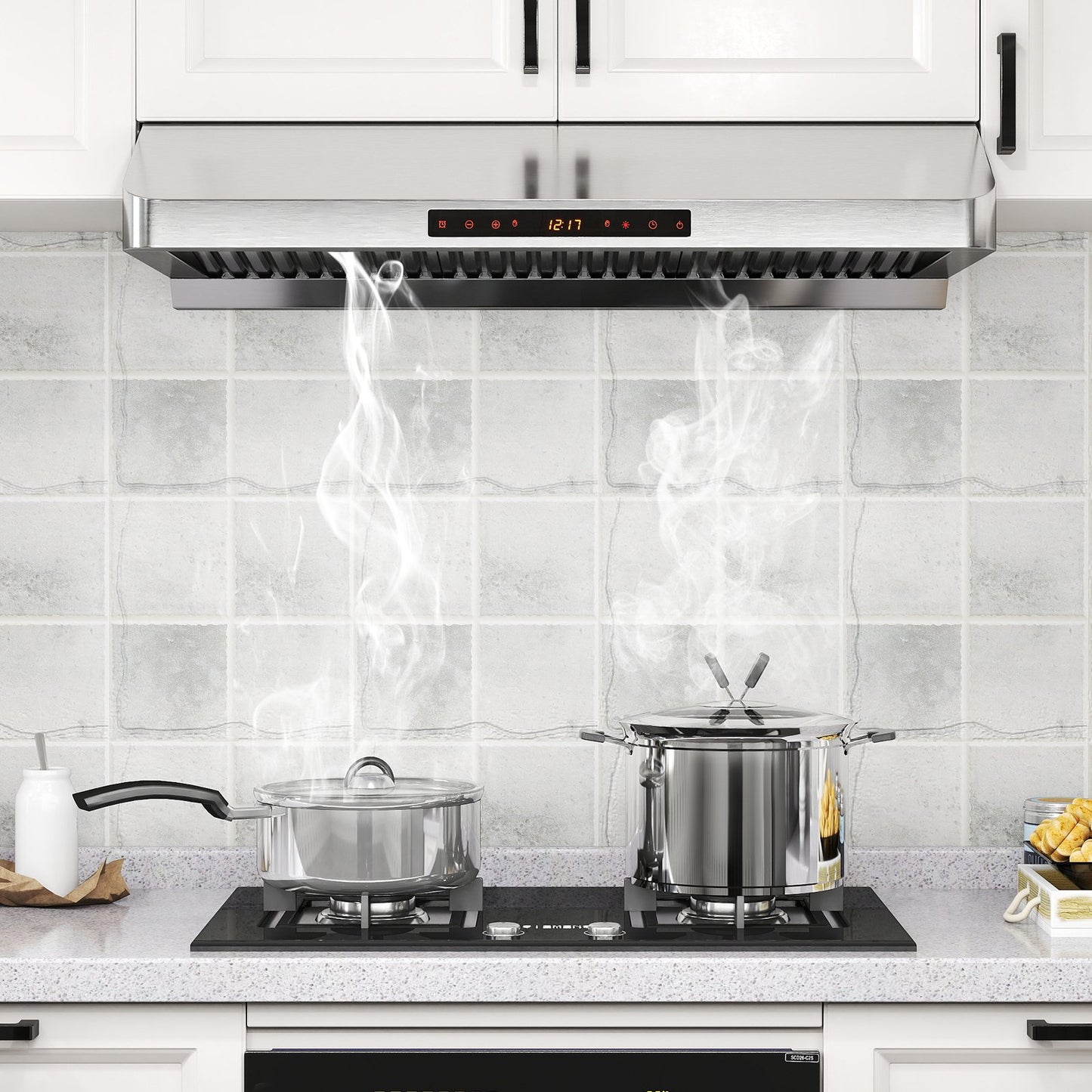 36 Inch Under Cabinet Range Hood 900 CFM Kitchen Stove Vent with Oil Collector-Silver