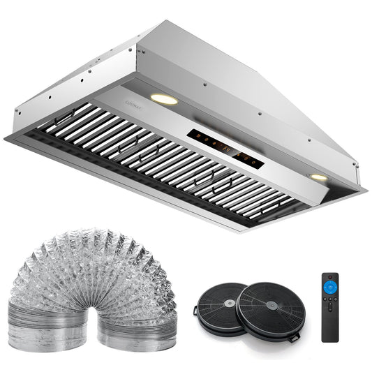 36 Inch Under Cabinet Range Hood with 4 Fan Speeds and Baffles Filters-Silver