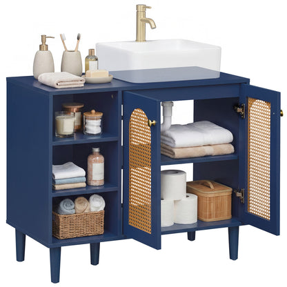36 Inch Under Sink Cabinet Boho Sink Base Cabinet for Vessel Sinks and Single-Handle Faucets-Navy