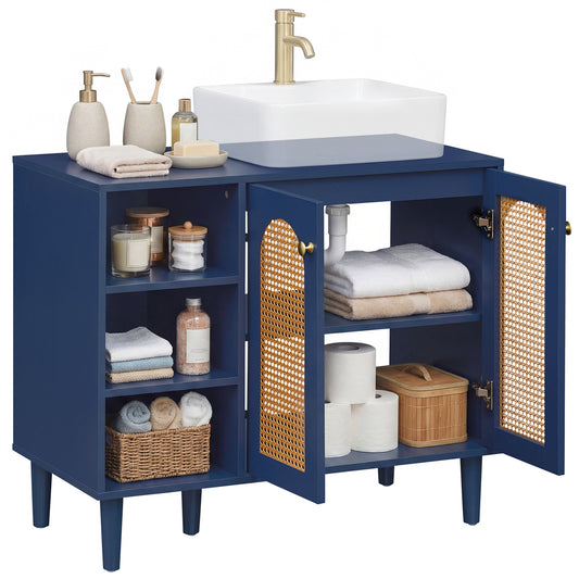 36 Inch Under Sink Cabinet Boho Sink Base Cabinet for Vessel Sinks and Single-Handle Faucets-Navy