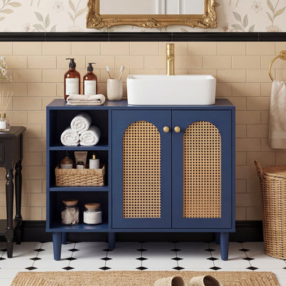 36 Inch Under Sink Cabinet Boho Sink Base Cabinet for Vessel Sinks and Single-Handle Faucets-Navy