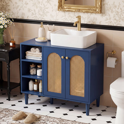36 Inch Under Sink Cabinet Boho Sink Base Cabinet for Vessel Sinks and Single-Handle Faucets-Navy