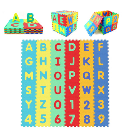 Interlocking 36-piece baby puzzle floor tiles with educational alphabet design, ideal for kids' play area and activity mats.
