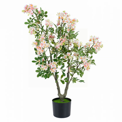 Pink artificial Impatiens tree with mini fruits and silk flowers, 36-inch home decor faux plant by Wilsons Home Store
