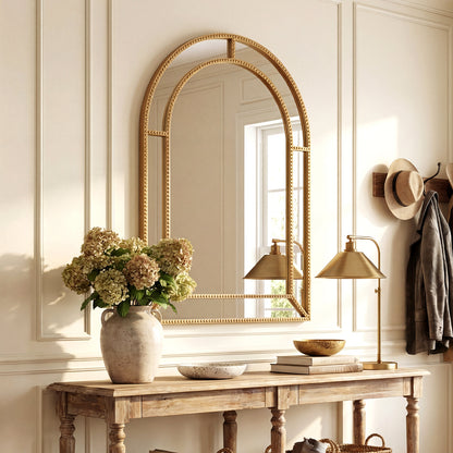 36 x 24 Inch Decorative Mirror with Beaded Frame for Living Room-Gold