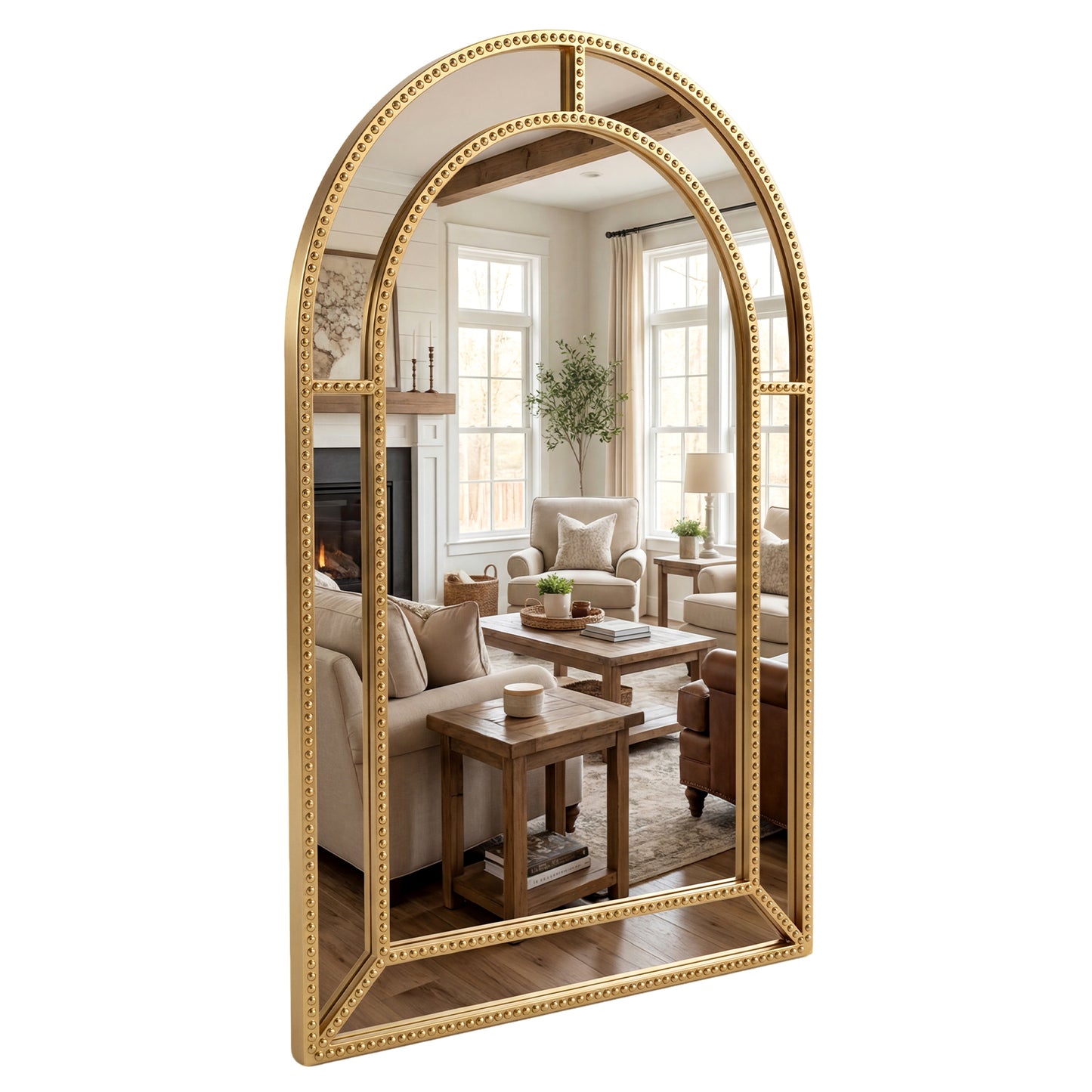 36 x 24 Inch Decorative Mirror with Beaded Frame for Living Room-Gold