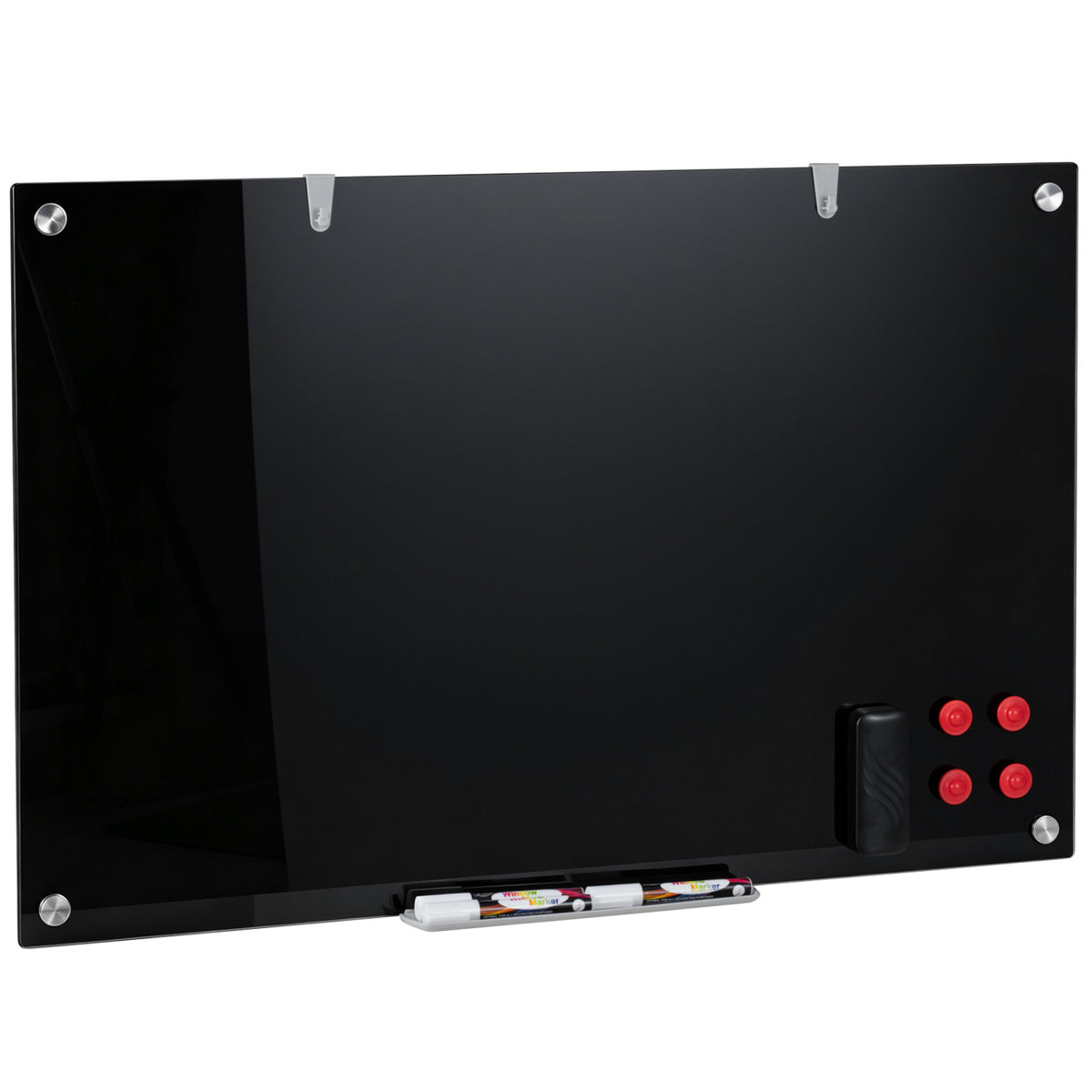 36” x 24” Magnetic Glass Board Frameless Whiteboard for Office Home-Black