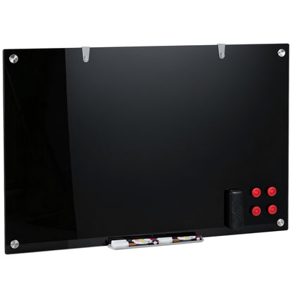 36” x 24” Magnetic Glass Board Frameless Whiteboard for Office Home-Black