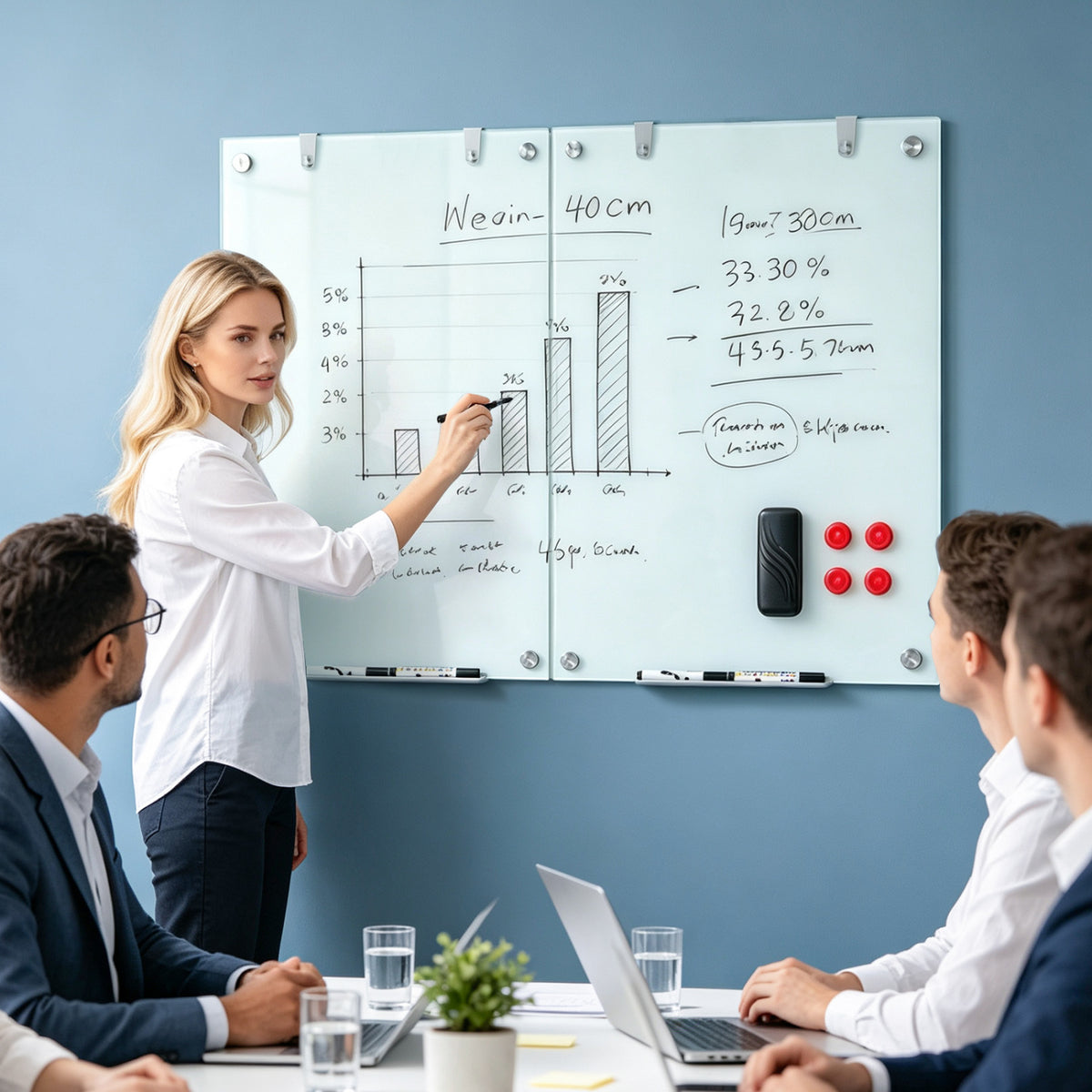 36” x 24” Magnetic Glass Board Frameless Whiteboard for Office Home-Black