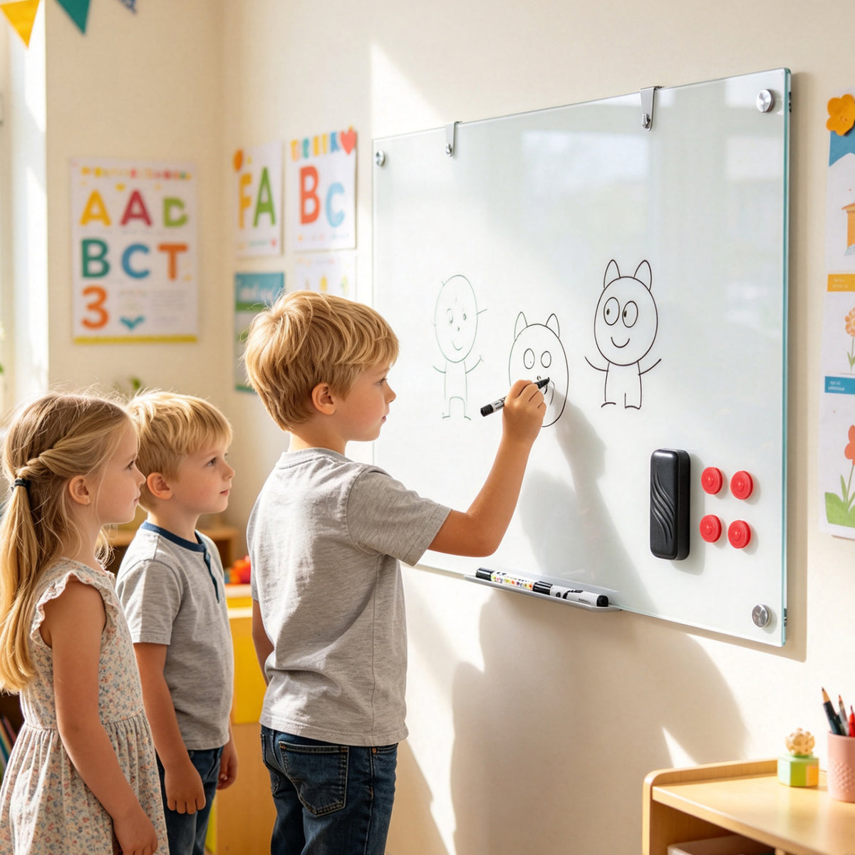 36” x 24” Magnetic Glass Board Frameless Whiteboard for Office Home-Black