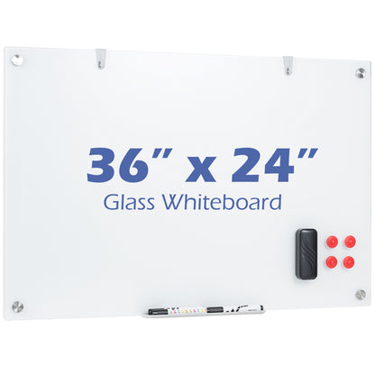 36” x 24” Magnetic Glass Board Frameless Whiteboard for Office Home-Black