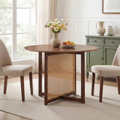 37.5 Inch Round Dining Table with Cross Pedestal Base-Walnut