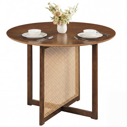 37.5 Inch Round Dining Table with Cross Pedestal Base-Walnut
