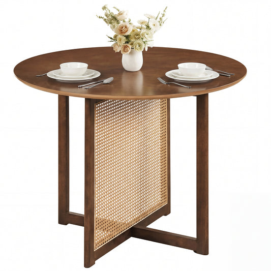 37.5 Inch Round Dining Table with Cross Pedestal Base-Walnut