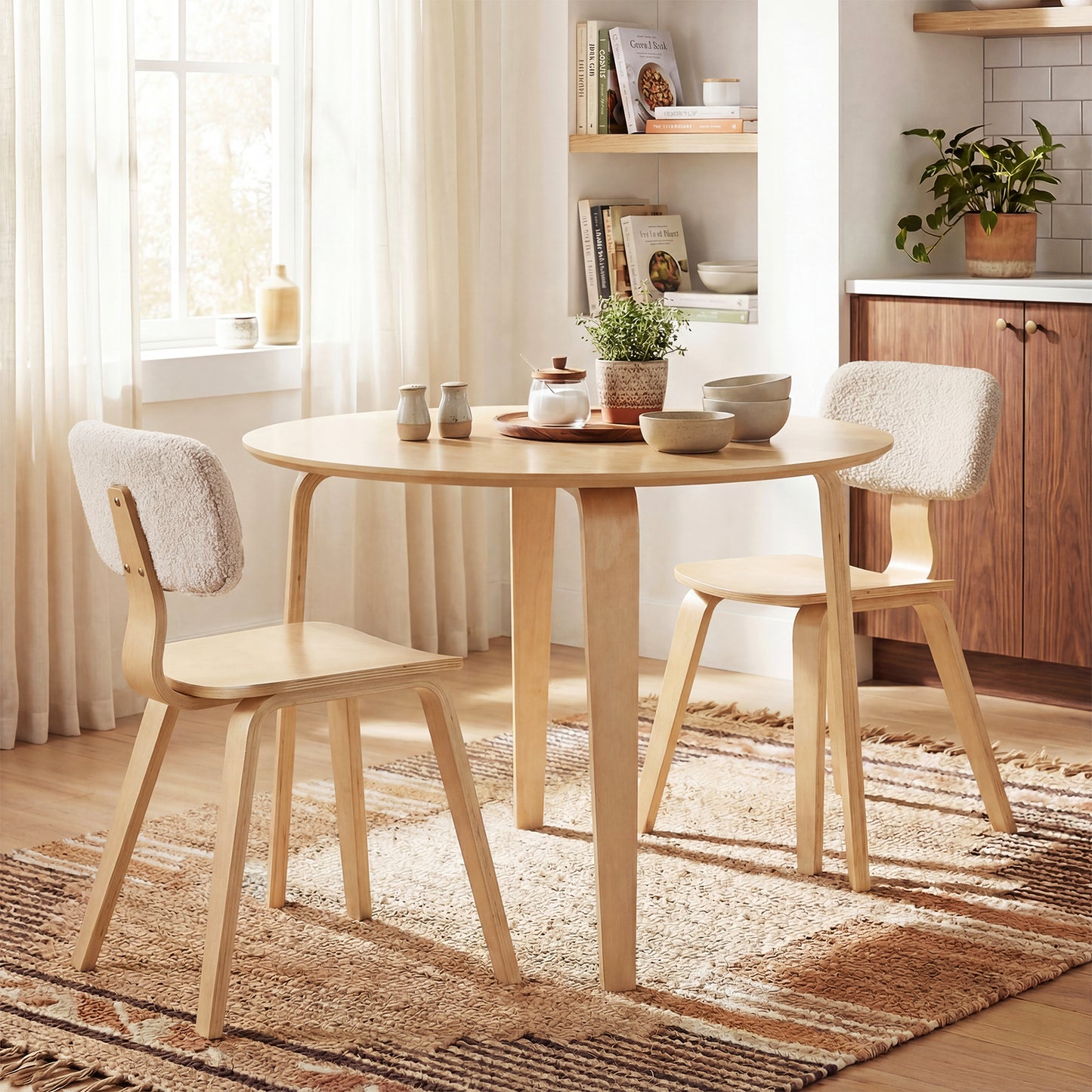 37.5" Round Dining Table with Rubber Wood Legs for Small Space-Natural