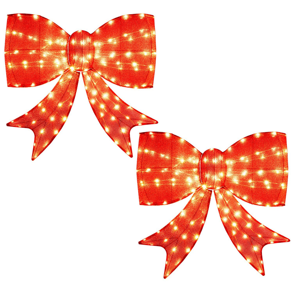37 Inch Lighted Christmas Bow Decoration with Warm White LED Lights Set of 2