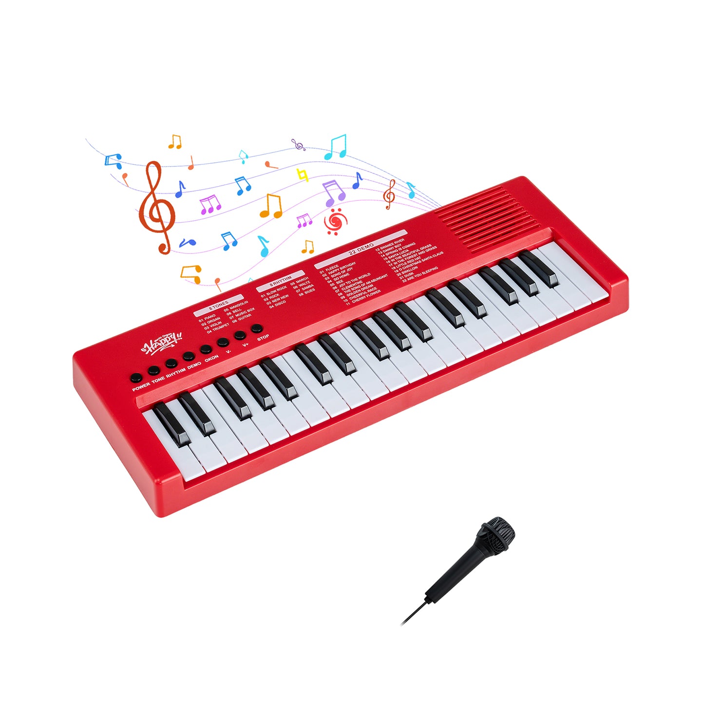 37 Keys Kids Piano Keyboard with 8 Rhythms and Microphone-Black
