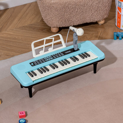 37 Keys Kids Piano Keyboard Portable Musical Toy with Microphone and Music Stand-Blue