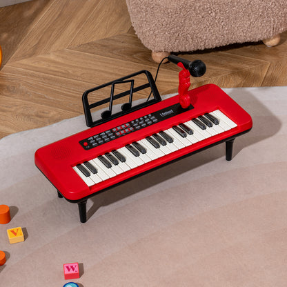 37 Keys Kids Piano Keyboard Portable Musical Toy with Microphone and Music Stand-Blue
