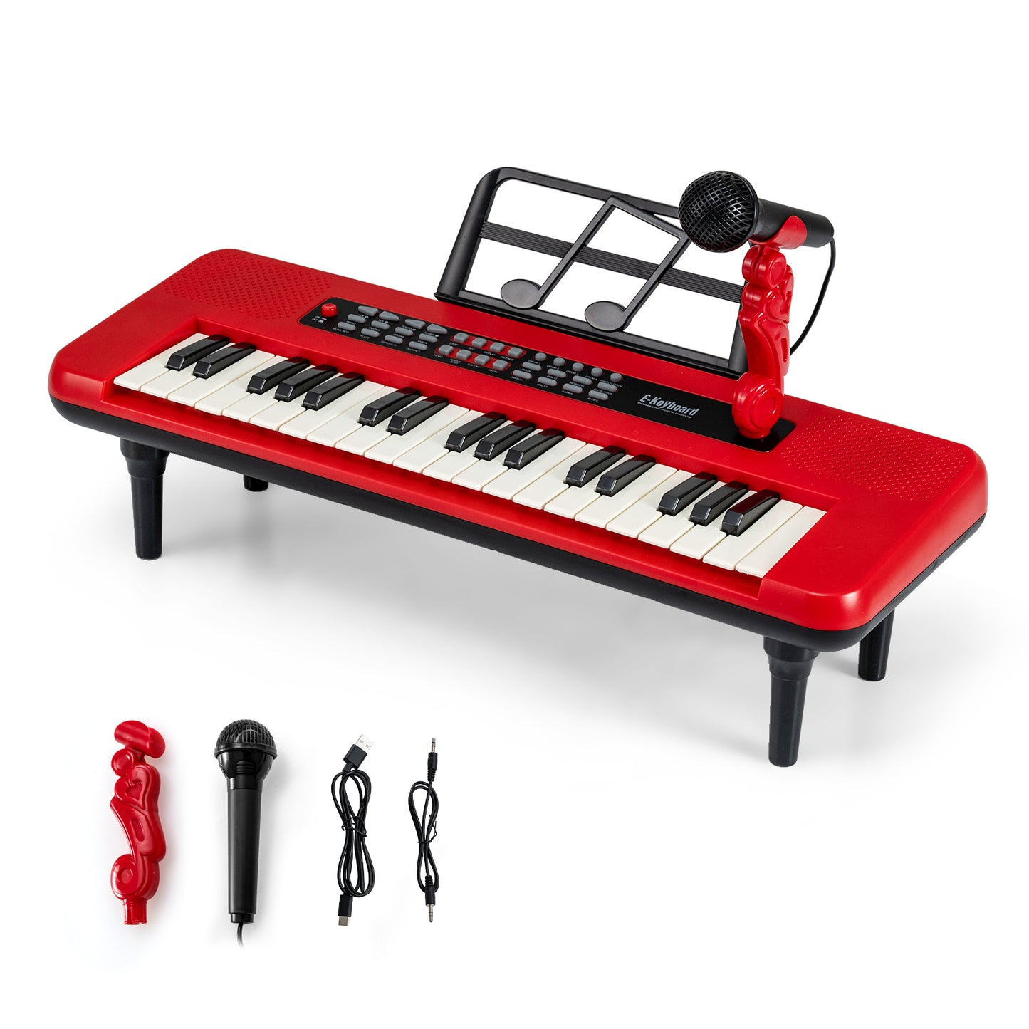 37 Keys Kids Piano Keyboard Portable Musical Toy with Microphone and Music Stand-Blue