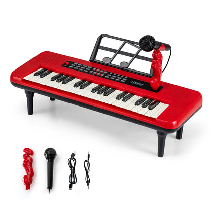 37 Keys Kids Piano Keyboard Portable Musical Toy with Microphone and Music Stand-Blue