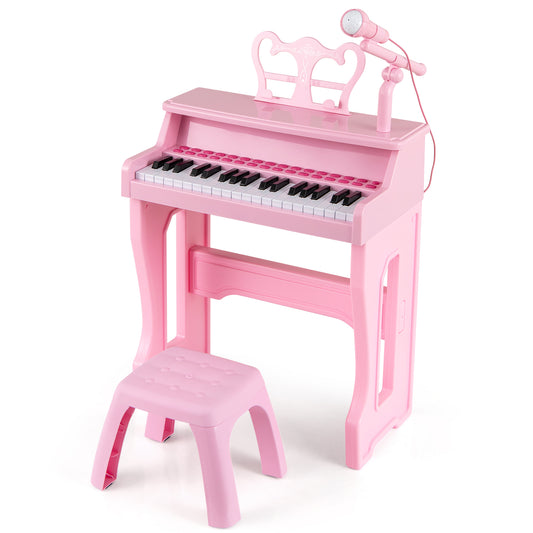 37 Keys Music Piano with Microphone Kids Piano Keyboard with Detachable Music Stand-Pink