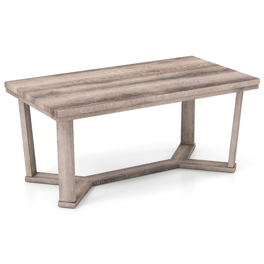 Rectangle Coffee Table Rubber Wood with Cross-Shaped Base-Gray