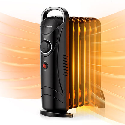 700W Electric Oil Filled Radiator Heater with Adjustable Thermostat-Black
