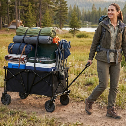 38 Inch 400 LBS Heavy-Duty Collapsible Wagon Cart with Adjustable Handle for Camping Garden-Black