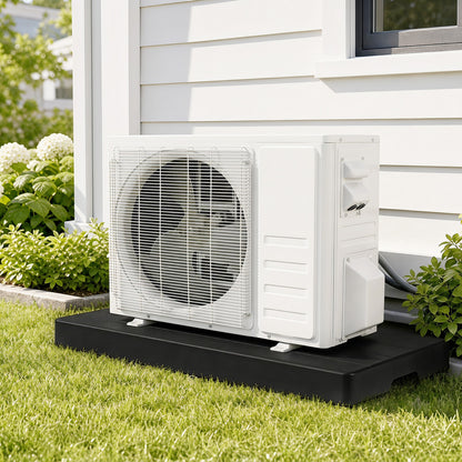 Black 38x18x3 inch mini split condenser pad for ductless heat pump and HVAC systems, made for mini split air conditioners.