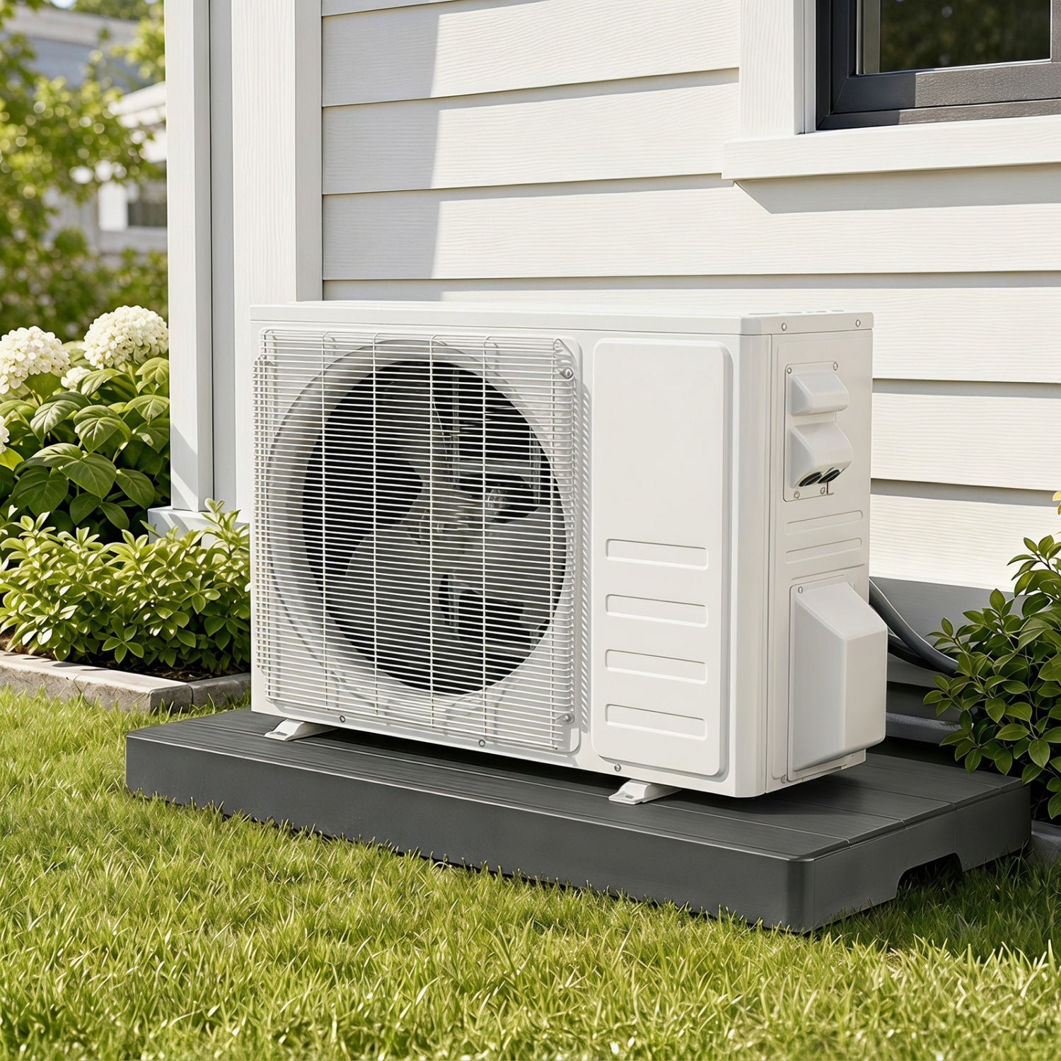 Black 38x18x3 inch mini split condenser pad for ductless heat pump systems, designed for HVAC mini split air conditioners.