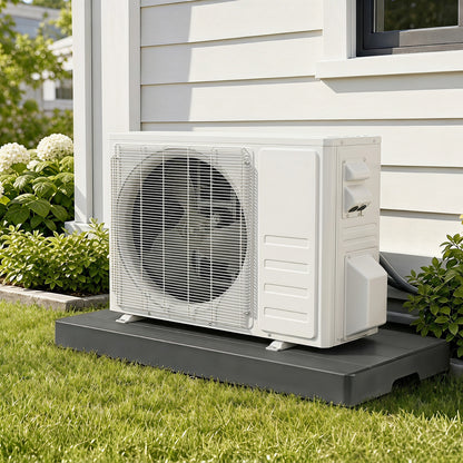 Black 38x18x3 inch mini split condenser pad for ductless heat pump systems, designed for HVAC mini split air conditioners.