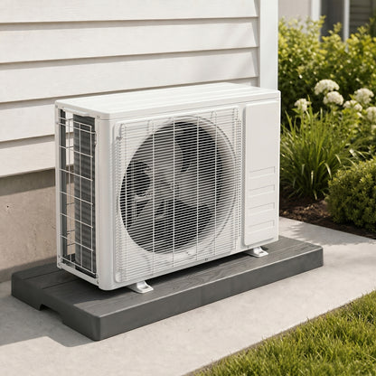 Black 38x18x3-inch mini split condenser pad for ductless heat pump and HVAC systems, providing stable support for outdoor units.