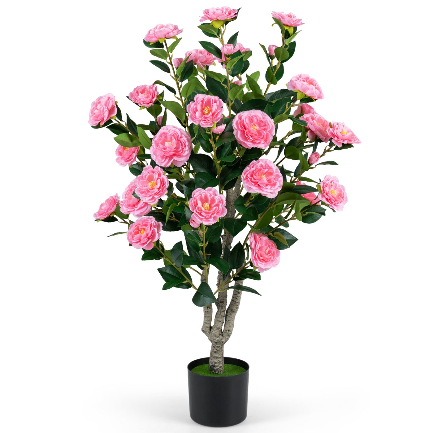 Artificial 39.5-inch Camellia tree with orange blossoms in cement pot for home decor, pink faux plant by Wilsons Home Store