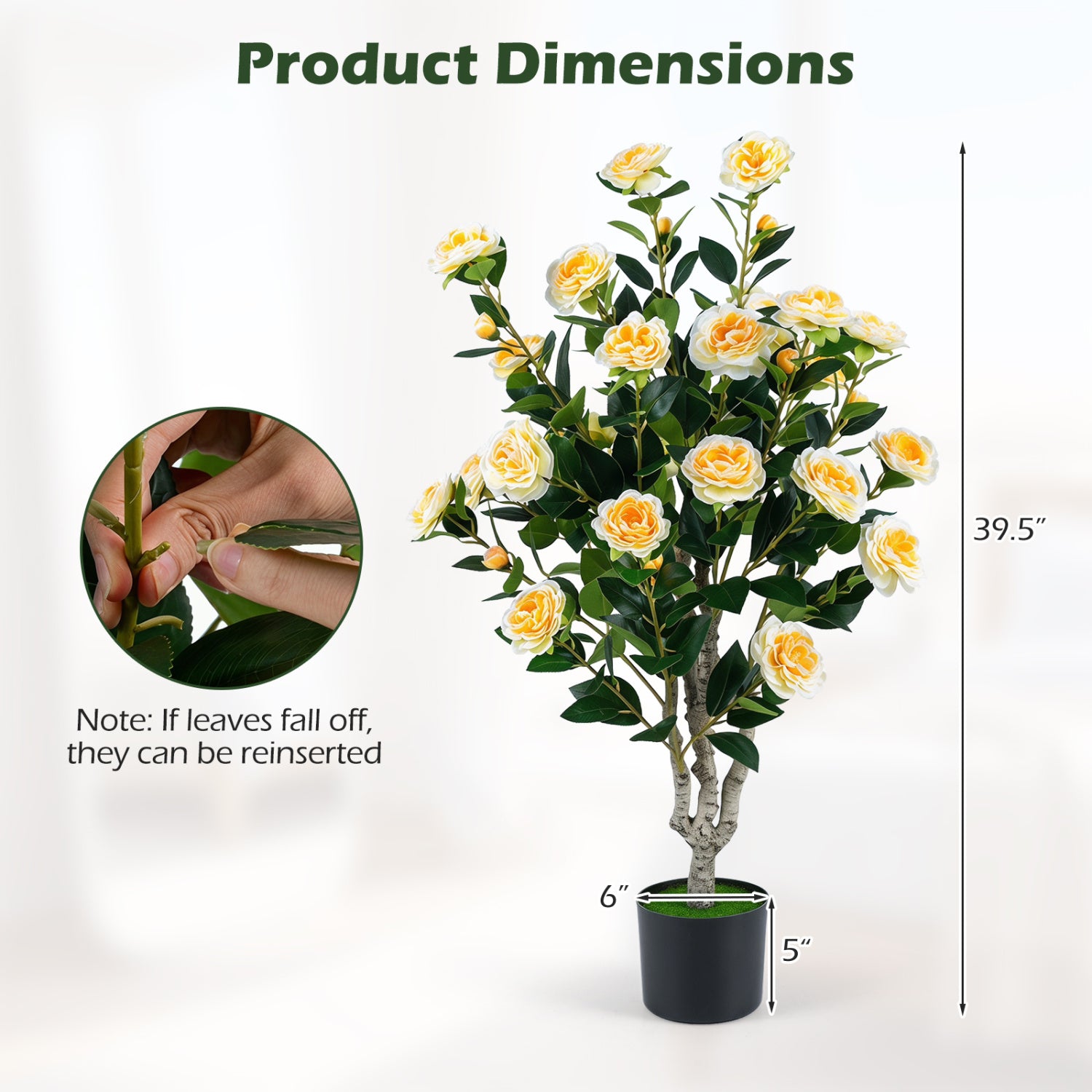 Pink artificial camellia tree with orange blossoms in a cement pot, perfect for home decor, by Wilsons Home Store.