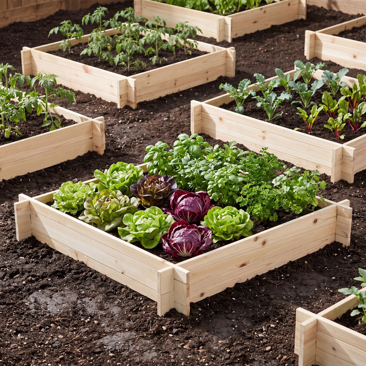 39.5" x 39.5" Square  Wooden Raised Garden Bed-Natural