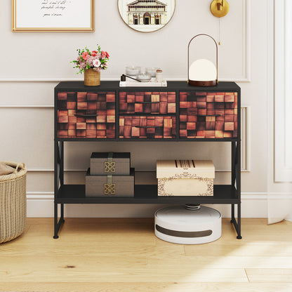 39" Console Table with 4 Fabric Drawers and Open Shelf and Anti-Tipping Device-Coffee & Black