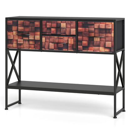 39" Console Table with 4 Fabric Drawers and Open Shelf and Anti-Tipping Device-Coffee & Black