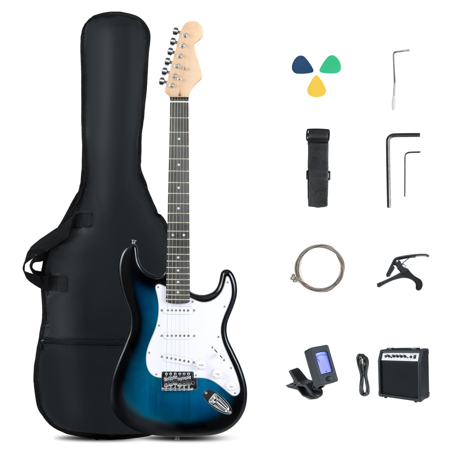 39 Inch Full Size Electric Guitar Beginner Kit with Amplifier for Starter-Black