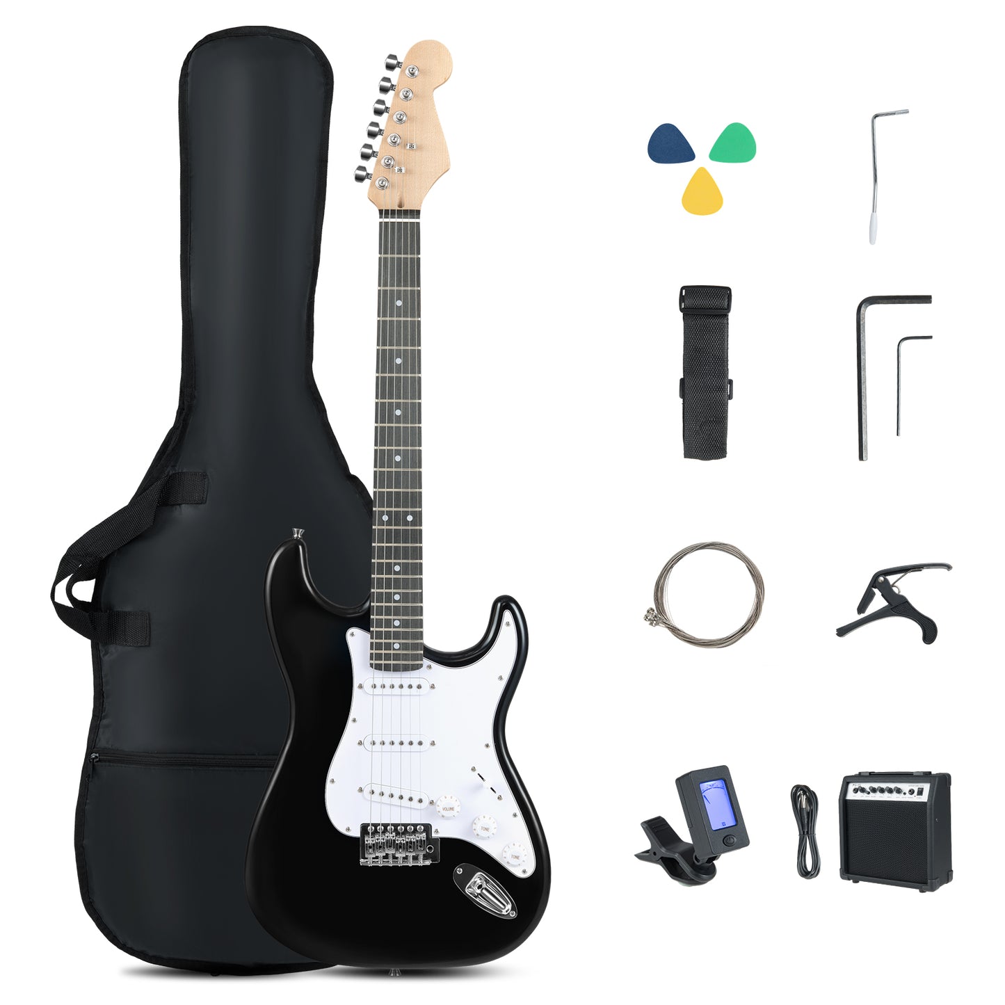 39 Inch Full Size Electric Guitar Beginner Kit with Amplifier for Starter-Black