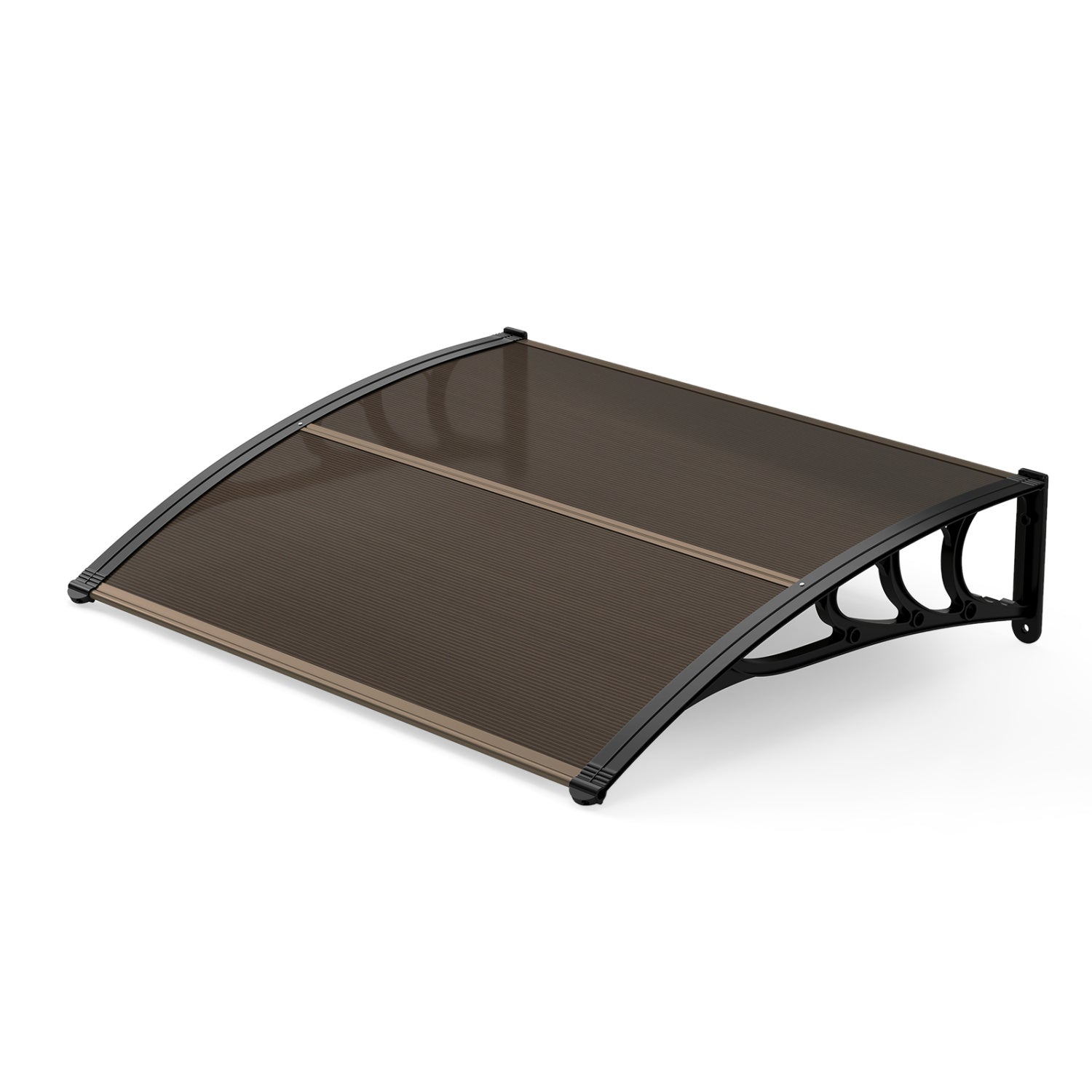 Black 39 x 30 inch outdoor front door window awning canopy providing shade and protection for exterior doors.
